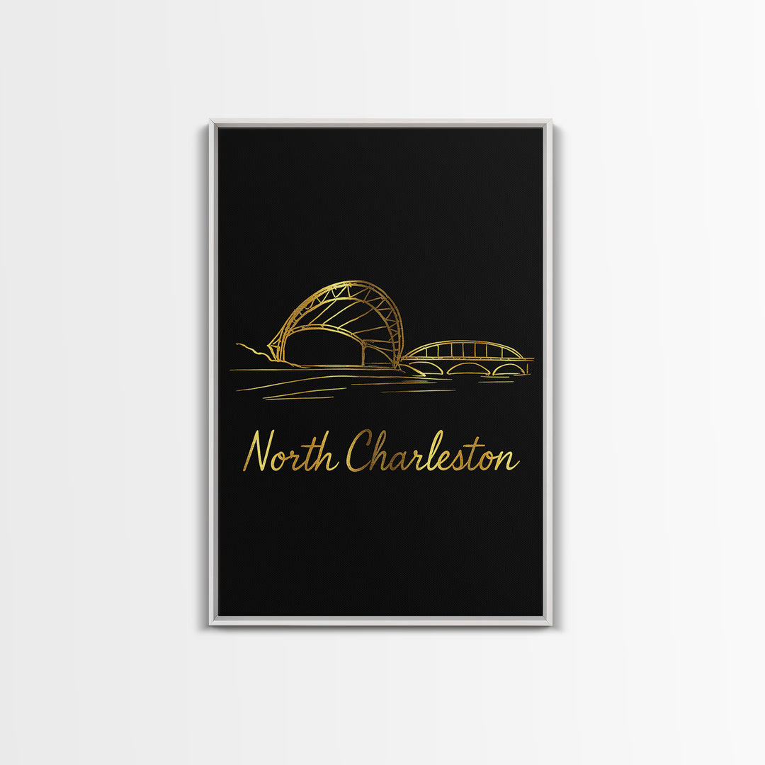 North Charleston Travel Poster, Canvas Print, Dark Minimalist Wall Art, North Charleston Wall Art, Travel Poster Art, City Illustration