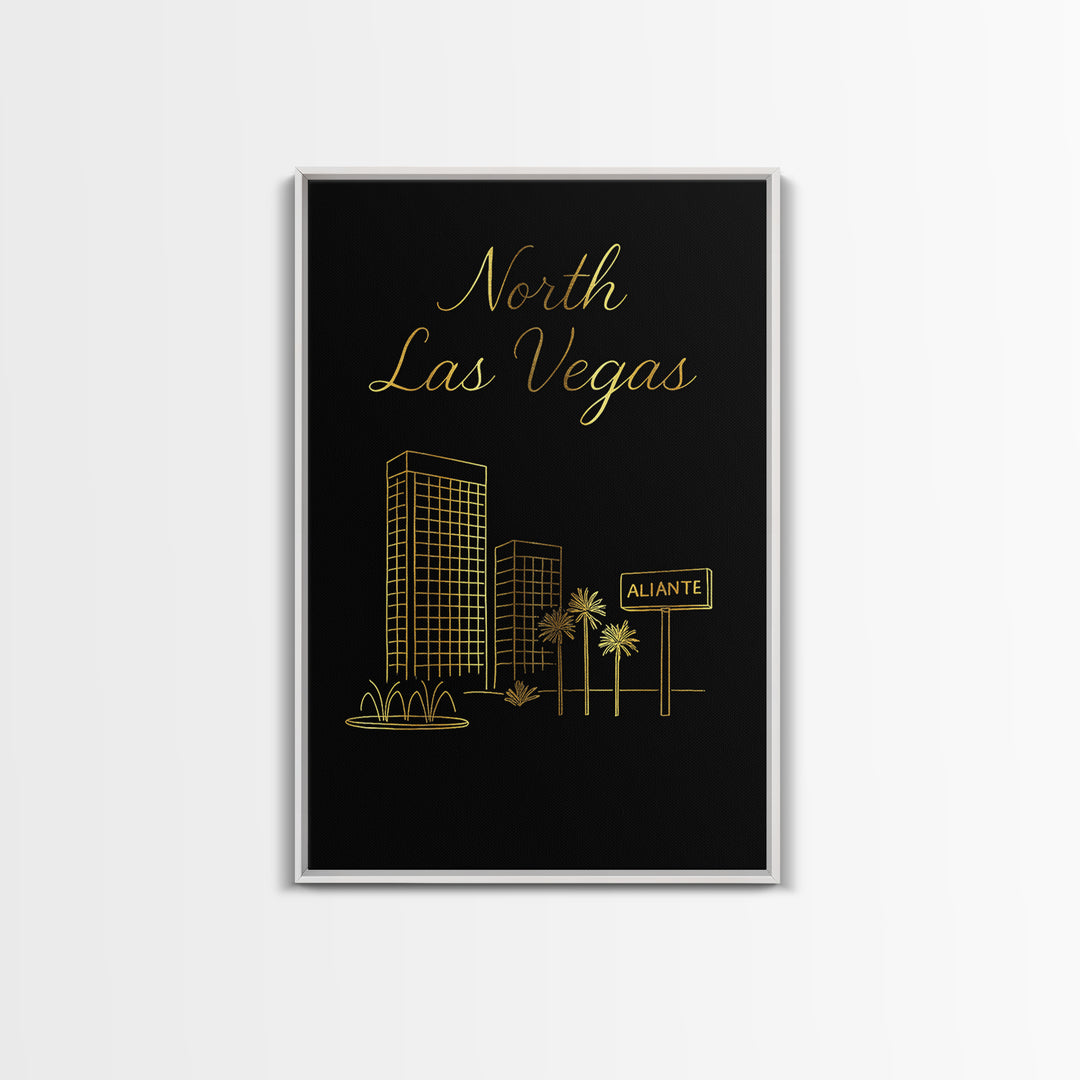 North Las Vegas Nevada Travel Poster, Canvas Print, Gold Outline Poster Art, North Las Vegas Art Print, Vintage City Art, Vintage Travel Art