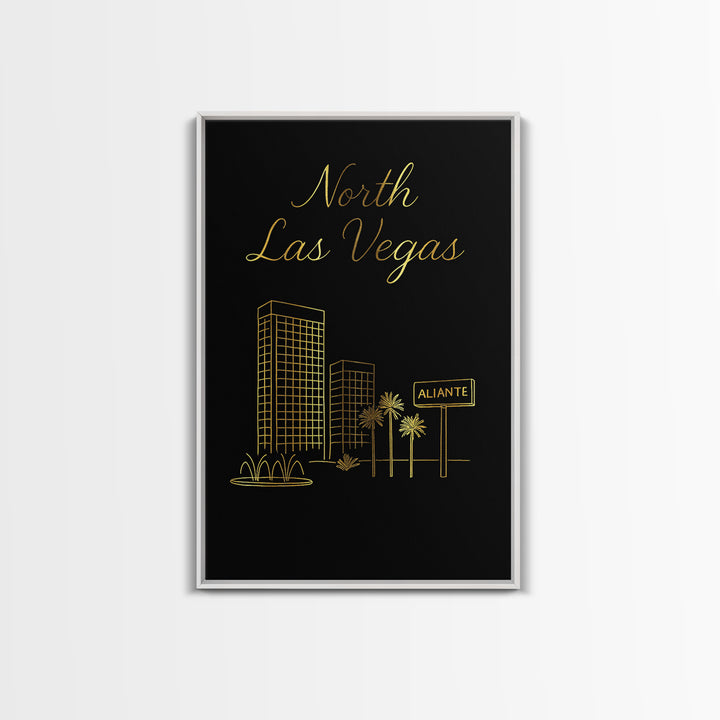 North Las Vegas Nevada Travel Poster, Canvas Print, Gold Outline Poster Art, North Las Vegas Art Print, Vintage City Art, Vintage Travel Art
