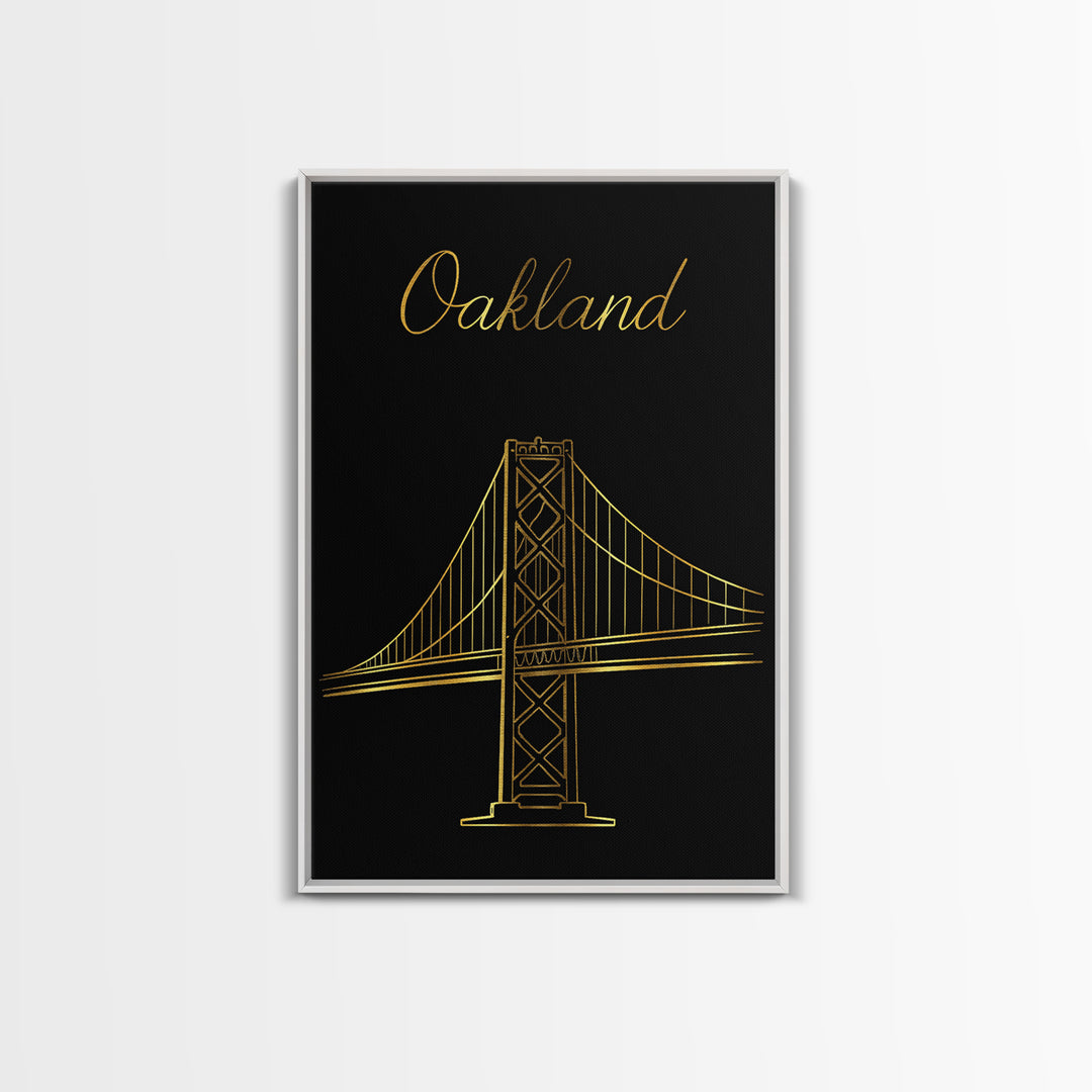 Oakland Travel Poster, Framed Canvas Print, Minimalist Gold Line Art, Oakland City Art, Travel Poster Art, City Travel Prints, Design 2