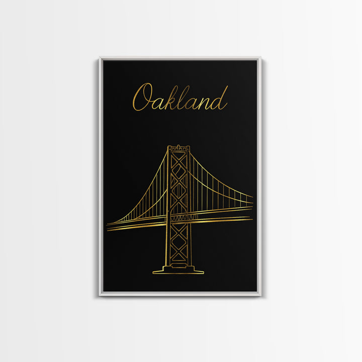 Oakland Travel Poster, Framed Canvas Print, Minimalist Gold Line Art, Oakland City Art, Travel Poster Art, City Travel Prints, Design 2