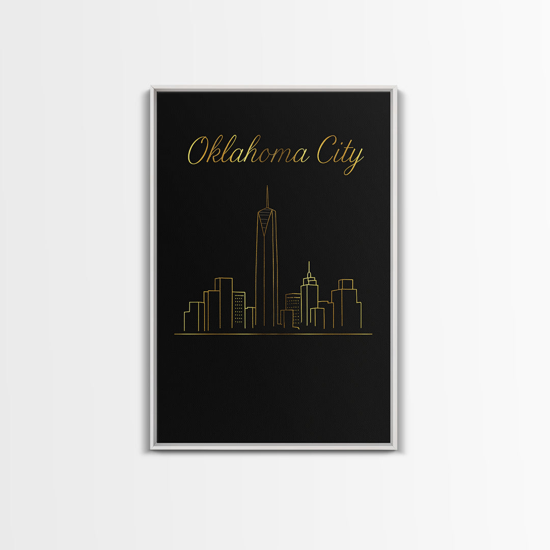 Oklahoma City Oklahoma Travel Poster, Canvas Print, Minimalist Gold Line Art, Oklahoma City Wall Art, Wall Decor, Retro Travel Print