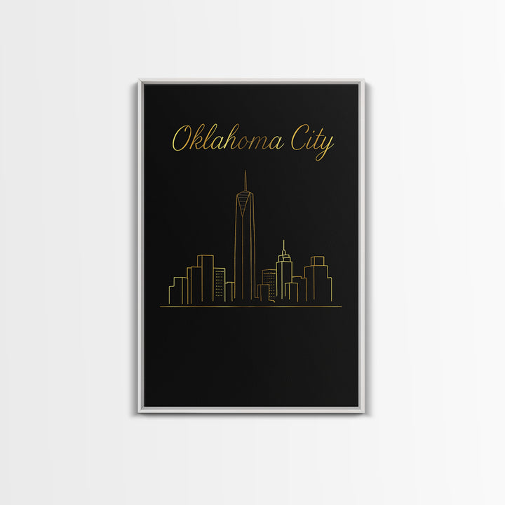 Oklahoma City Oklahoma Travel Poster, Canvas Print, Minimalist Gold Line Art, Oklahoma City Wall Art, Wall Decor, Retro Travel Print