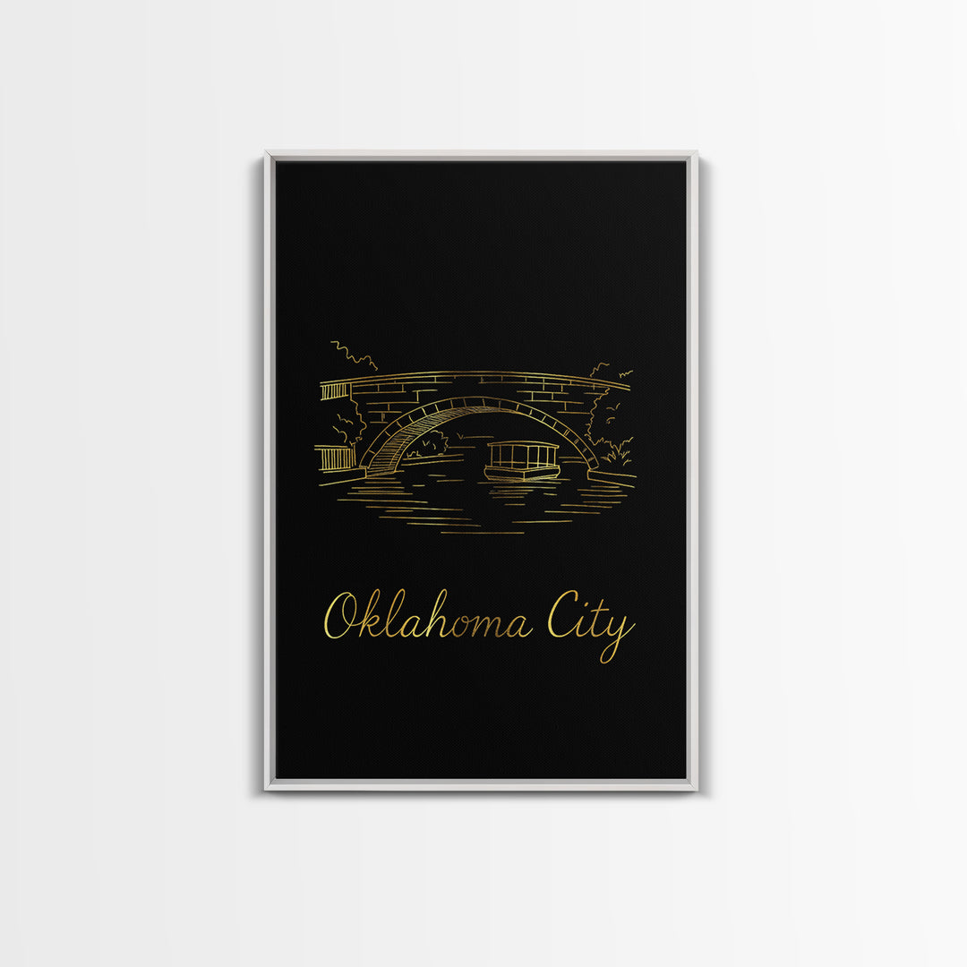Oklahoma City Travel Poster, Framed Canvas Print, Black Gold Minimalist Art, Oklahoma City Art Print, Fine Art Print, Gift For Travelers