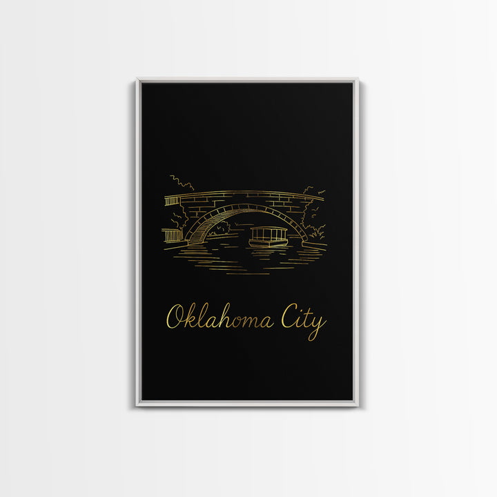 Oklahoma City Travel Poster, Framed Canvas Print, Black Gold Minimalist Art, Oklahoma City Art Print, Fine Art Print, Gift For Travelers