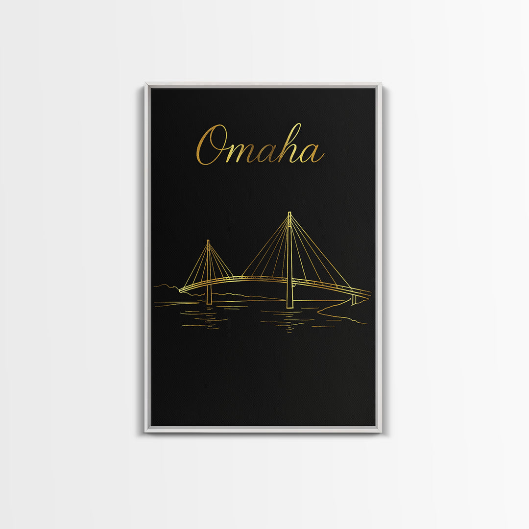Omaha Nebraska Travel Poster, Canvas Print, Black Gold Minimalist Art, Omaha City Art, Eclectic Wall Decor, Wall Art, Wanderlust Decor