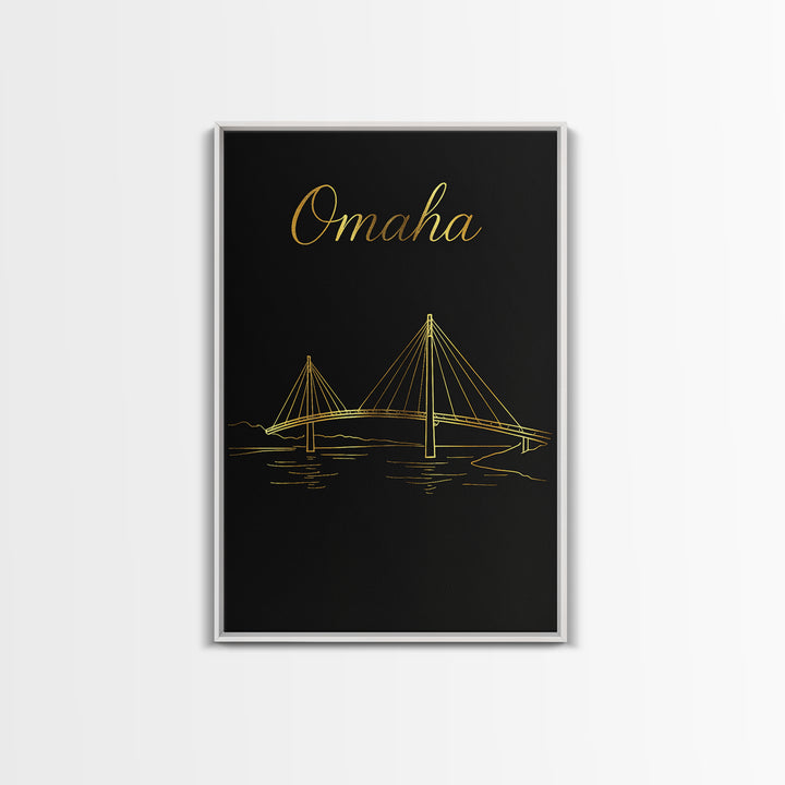 Omaha Nebraska Travel Poster, Canvas Print, Black Gold Minimalist Art, Omaha City Art, Eclectic Wall Decor, Wall Art, Wanderlust Decor