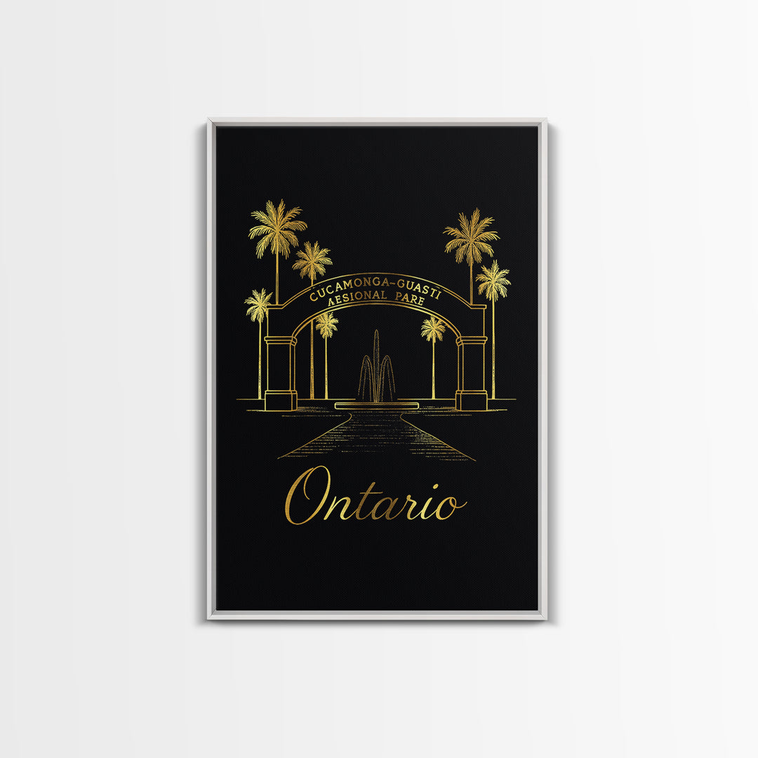 Ontario Travel Poster, Framed Canvas Print, Gold Outline Poster Art, Ontario Travel Art, Vintage City Art, Fine Art Print, Travel Gift