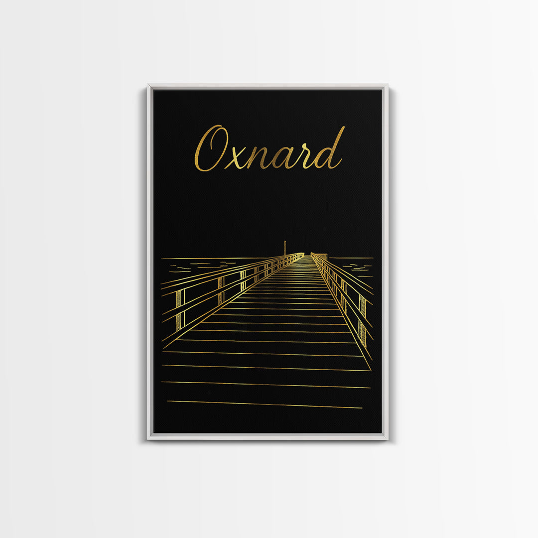 Oxnard Travel Poster, Framed Canvas Print, Minimalist Gold Line Art, Oxnard Travel Art, Home Office Decor, Travel Poster Art, Home Decor