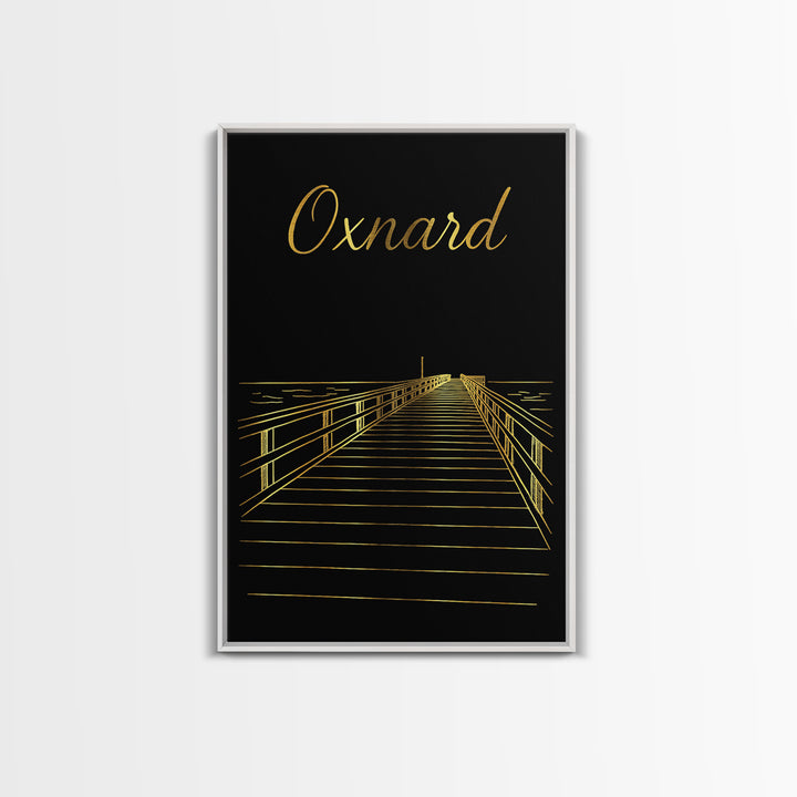 Oxnard Travel Poster, Framed Canvas Print, Minimalist Gold Line Art, Oxnard Travel Art, Home Office Decor, Travel Poster Art, Home Decor