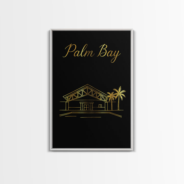 Palm Bay Florida Travel Poster, Canvas Print, Minimalist Gold Line Art, Palm Bay Travel Art, Wall Decor, City Illustration, Poster Print