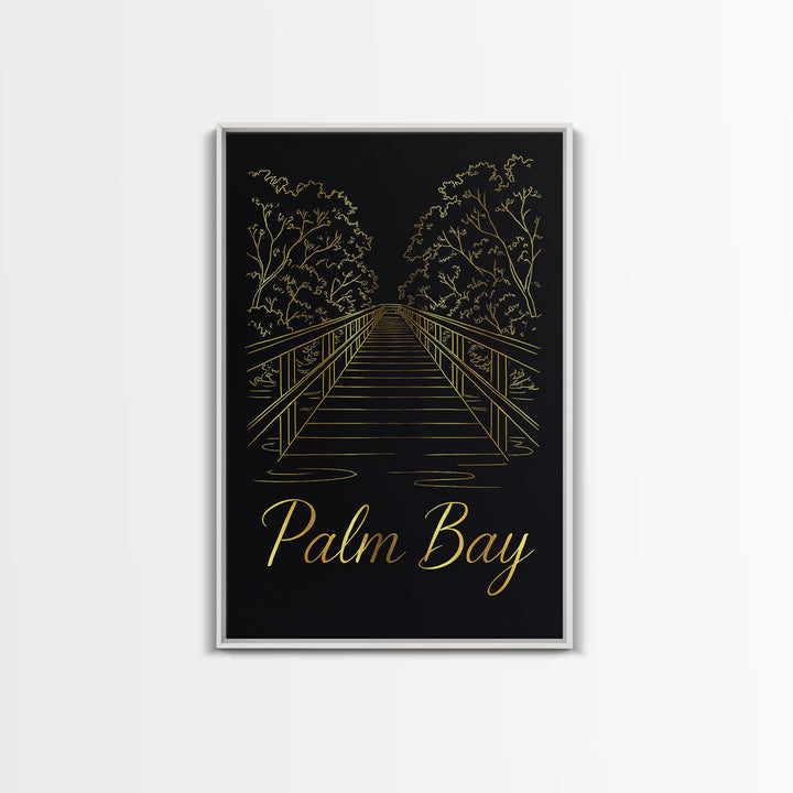 Palm Bay Travel Poster, Canvas Print, Black Gold Minimalist Art, Palm Bay Poster Print, Gift For Travelers, Living Room Wall Art