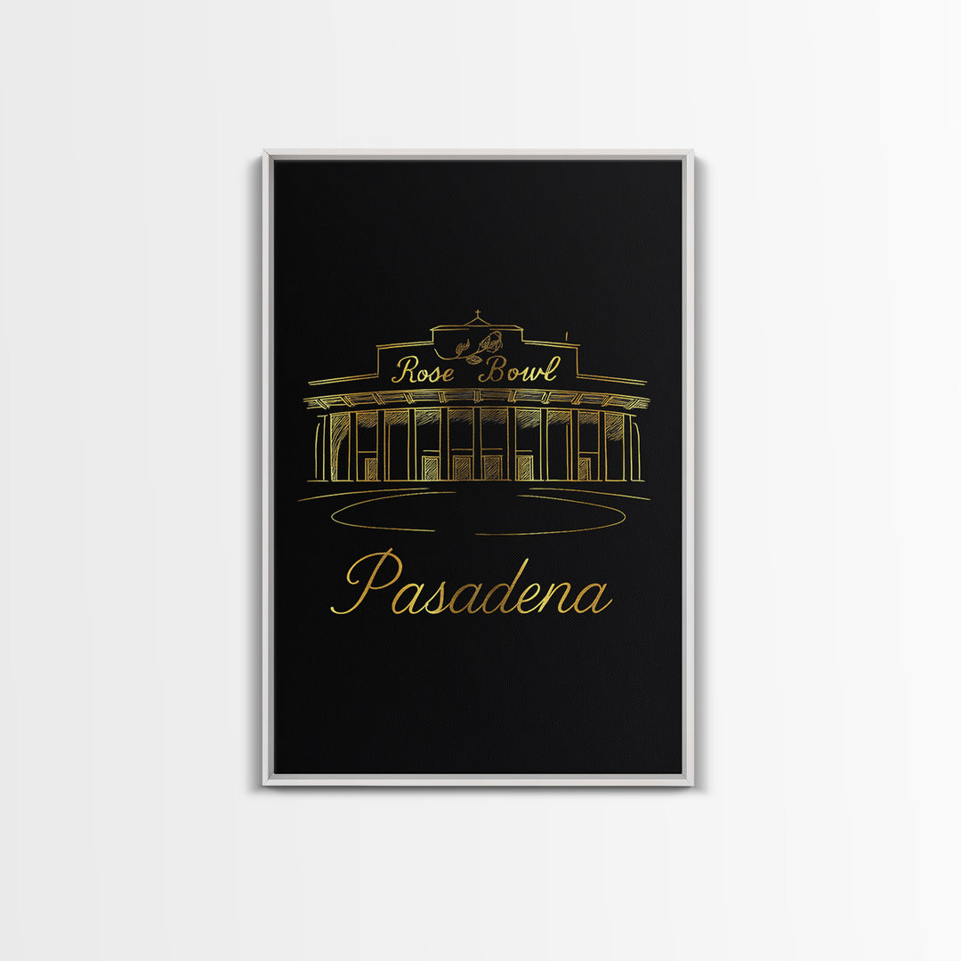 Pasadena Travel Poster, Framed Canvas Print, Gold Outline Poster Art, Pasadena City Art, City Travel Prints, Travel Wall Decor