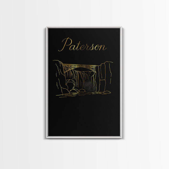Paterson Travel Poster, Canvas Print, Gold Outline Poster Art, Paterson Wall Art, Vintage Travel Art, Travel Art Print, City Illustration