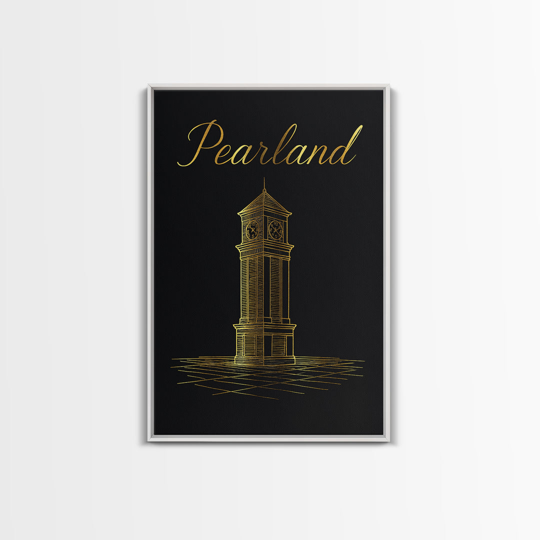 Pealand Travel Poster, Framed Canvas Print, Black Gold Minimalist Art, Pealand Art Print, City Illustration, Eclectic Wall Decor