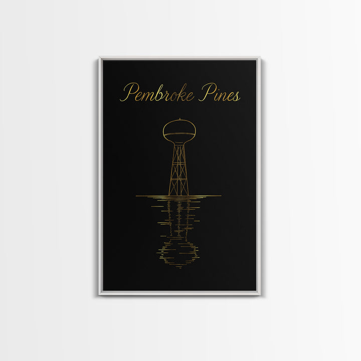 Pembroke Pines Florida Travel Poster, Canvas Print, Black Gold Minimalist Art, Pembroke Pines City Art, Travel Poster Set, Travel Art