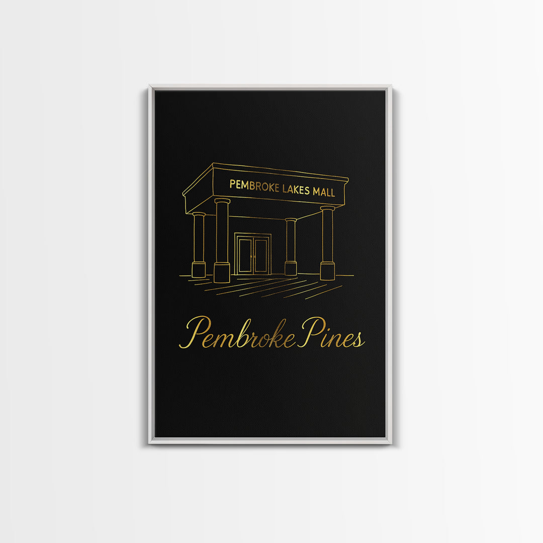 Pembroke Pines Travel Poster, Canvas Print, Gold Outline Poster Art, Pembroke Pines Travel Art, City Travel Prints, Travel Wall Art