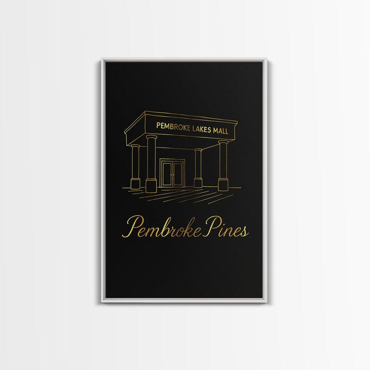 Pembroke Pines Travel Poster, Canvas Print, Gold Outline Poster Art, Pembroke Pines Travel Art, City Travel Prints, Travel Wall Art