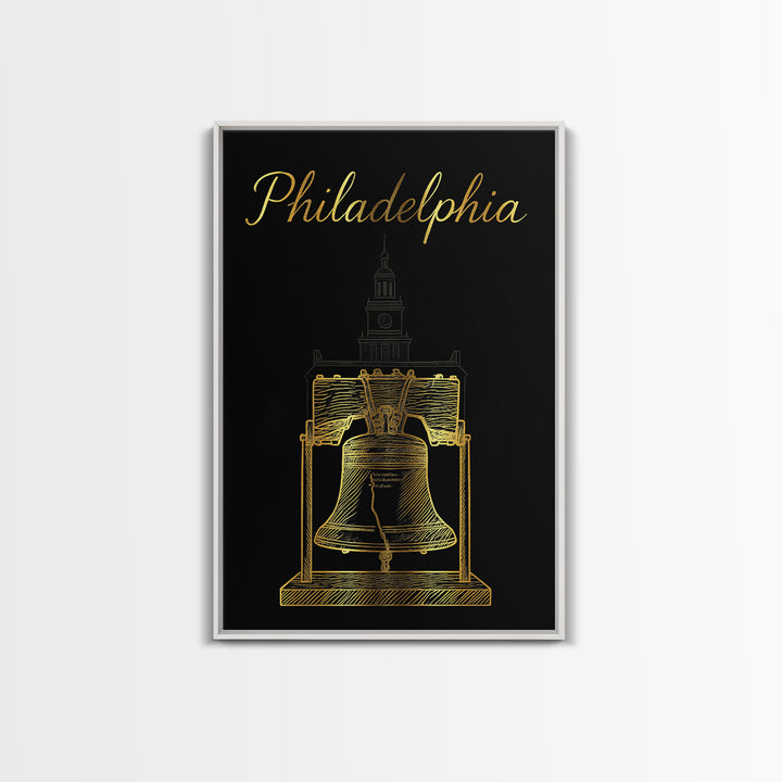 Philadelphia Travel Poster, Framed Canvas Print, Minimalist Gold Line Art, Philadelphia Travel Art, Living Room Wall Art, Home Office Decor