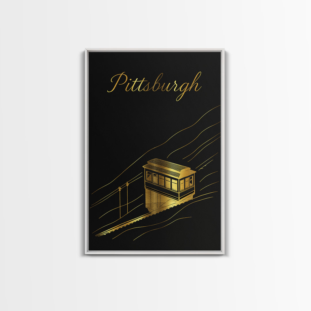 Pittsburgh Pennsylvania Travel Poster, Canvas Print, Black Gold Minimalist Art, Pittsburgh Travel Art, Wanderlust Decor, Travel Poster Set