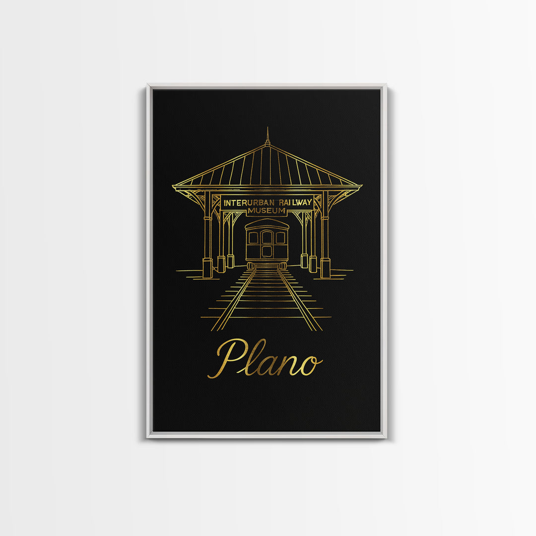 Plano Texas Travel Poster, Canvas Print, Gold Outline Poster Art, Plano Poster Print, City Illustration, Wall Decor, City Travel Prints
