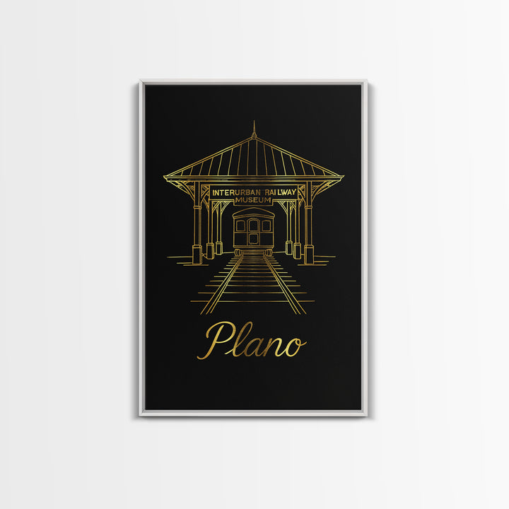 Plano Texas Travel Poster, Canvas Print, Gold Outline Poster Art, Plano Poster Print, City Illustration, Wall Decor, City Travel Prints
