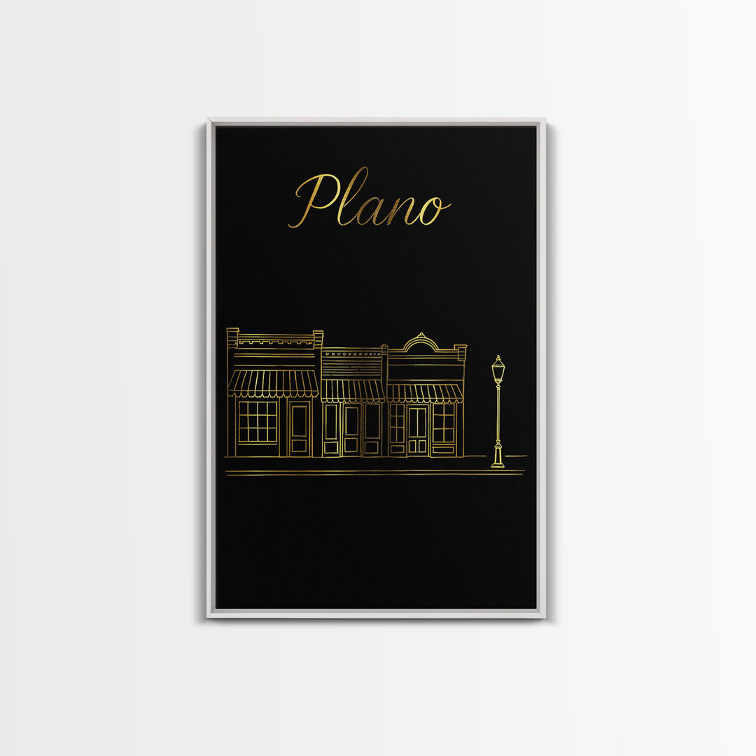 Plano Travel Poster, Canvas Print, Minimalist Gold Line Art, Plano City Art, Gift For Travelers, Wanderlust Decor, Travel Poster Set
