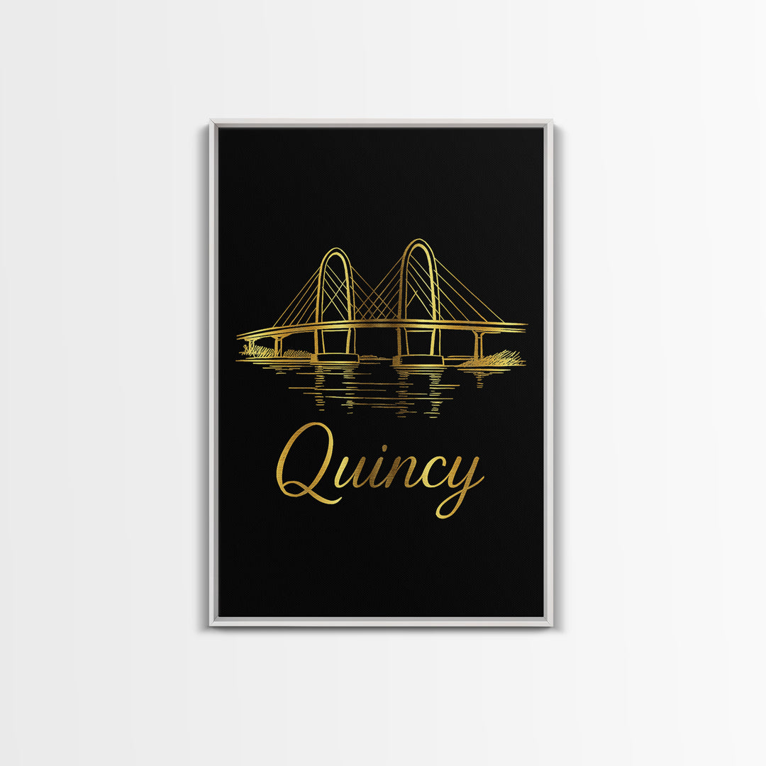 Quincy Massachusetts Travel Poster, Canvas Print, Gold Outline Poster Art, Quincy Wall Art, Wall Decor, Travel Poster Art, Home Decor