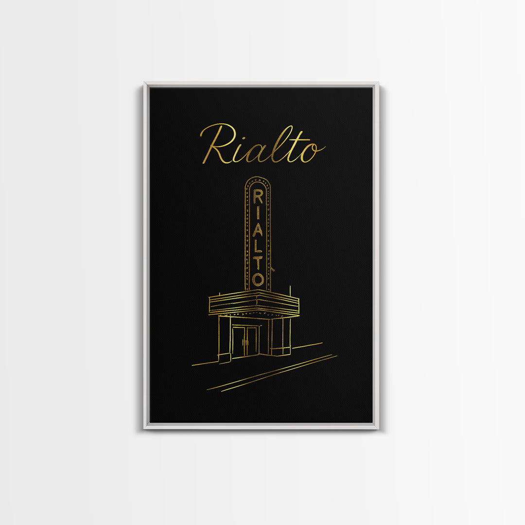 Rialto California Travel Poster, Canvas Print, Gold Outline Poster Art, Rialto Wall Art, Wall Decor, Travel Poster Set, Gift For Travelers