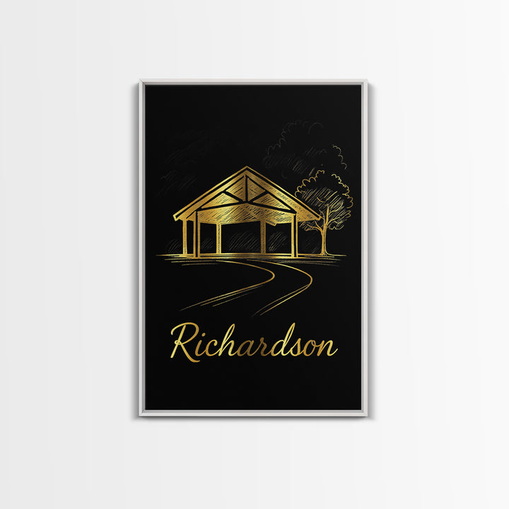 Richardson Travel Poster, Framed Canvas Print, Black Gold Minimalist Art, Richardson Art Print, City Illustration, Gift For Travelers