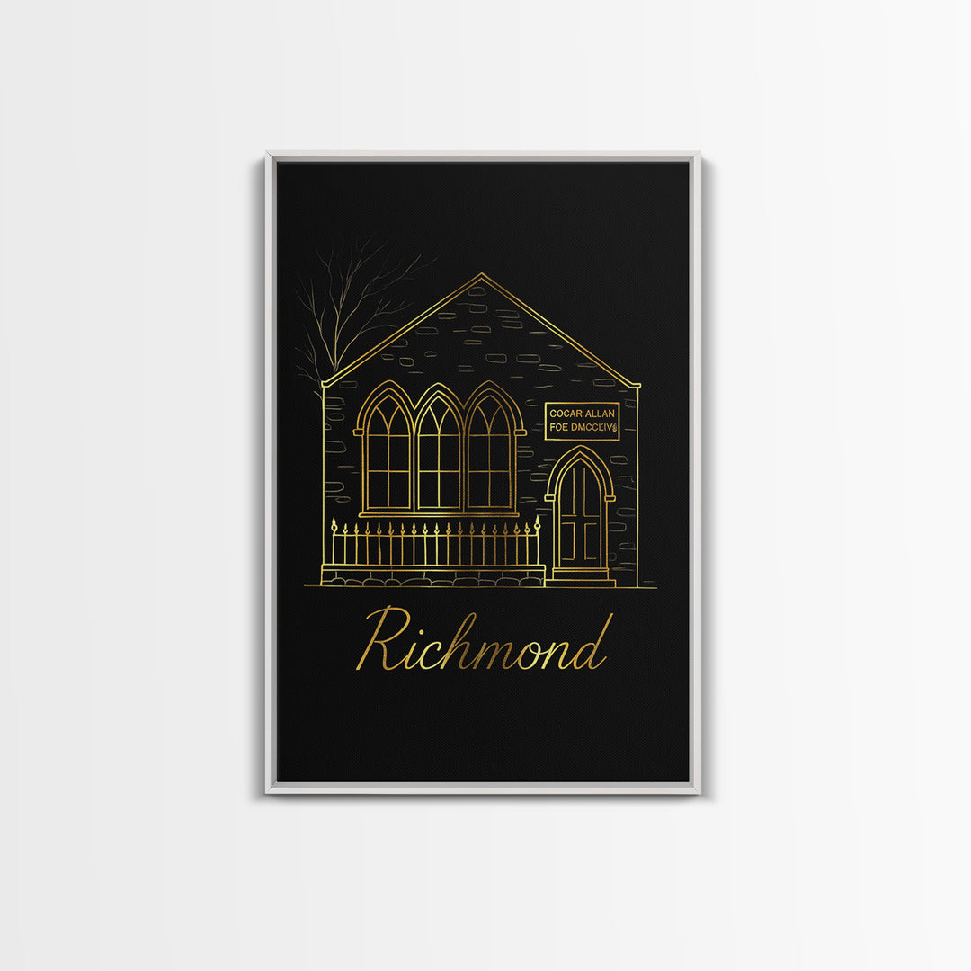 Richmond Virginia Travel Poster, Canvas Print, Minimalist Gold Line Art, Richmond Travel Art, City Art Print, City Illustration, Poster Art