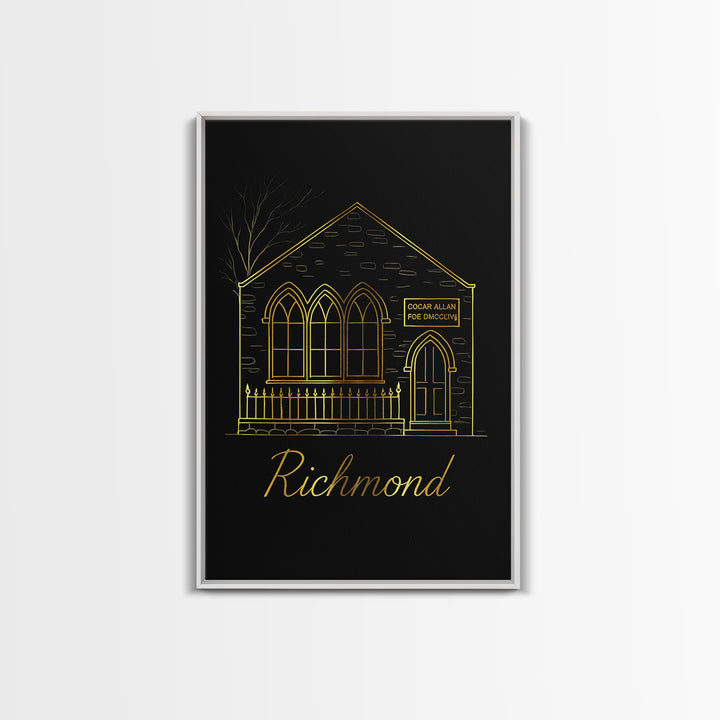 Richmond Virginia Travel Poster, Canvas Print, Minimalist Gold Line Art, Richmond Travel Art, City Art Print, City Illustration, Poster Art