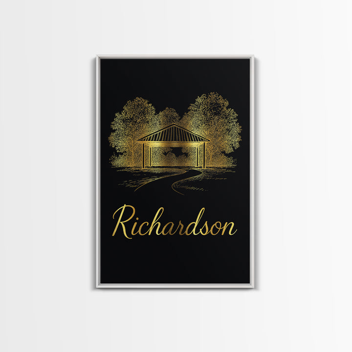 Richrdson Travel Poster, Framed Canvas Print, Dark Minimalist Wall Art, Richrdson Art Print, Travel Poster Art, City Art Print