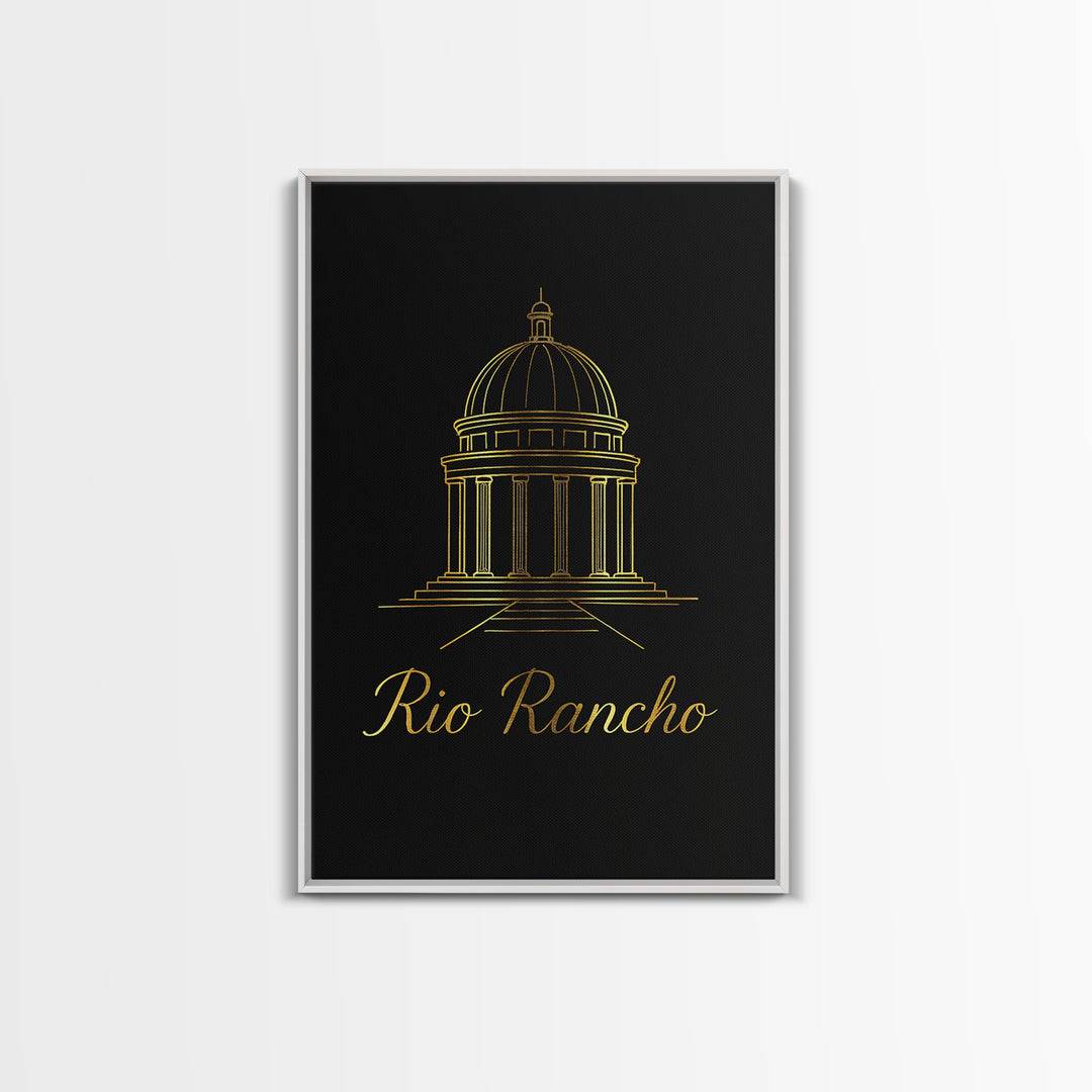 Rio Rancho New Mexico Travel Poster, Framed Canvas Print, Black Gold Minimalist Art, Rio Rancho City Art, Modern Wall Decor, Fine Art Print