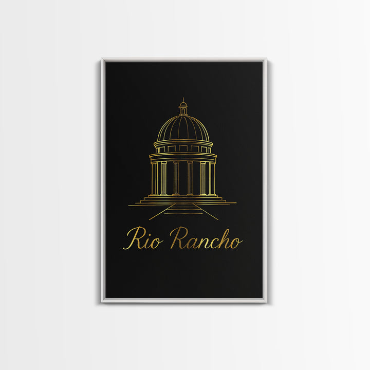 Rio Rancho New Mexico Travel Poster, Framed Canvas Print, Black Gold Minimalist Art, Rio Rancho City Art, Modern Wall Decor, Fine Art Print