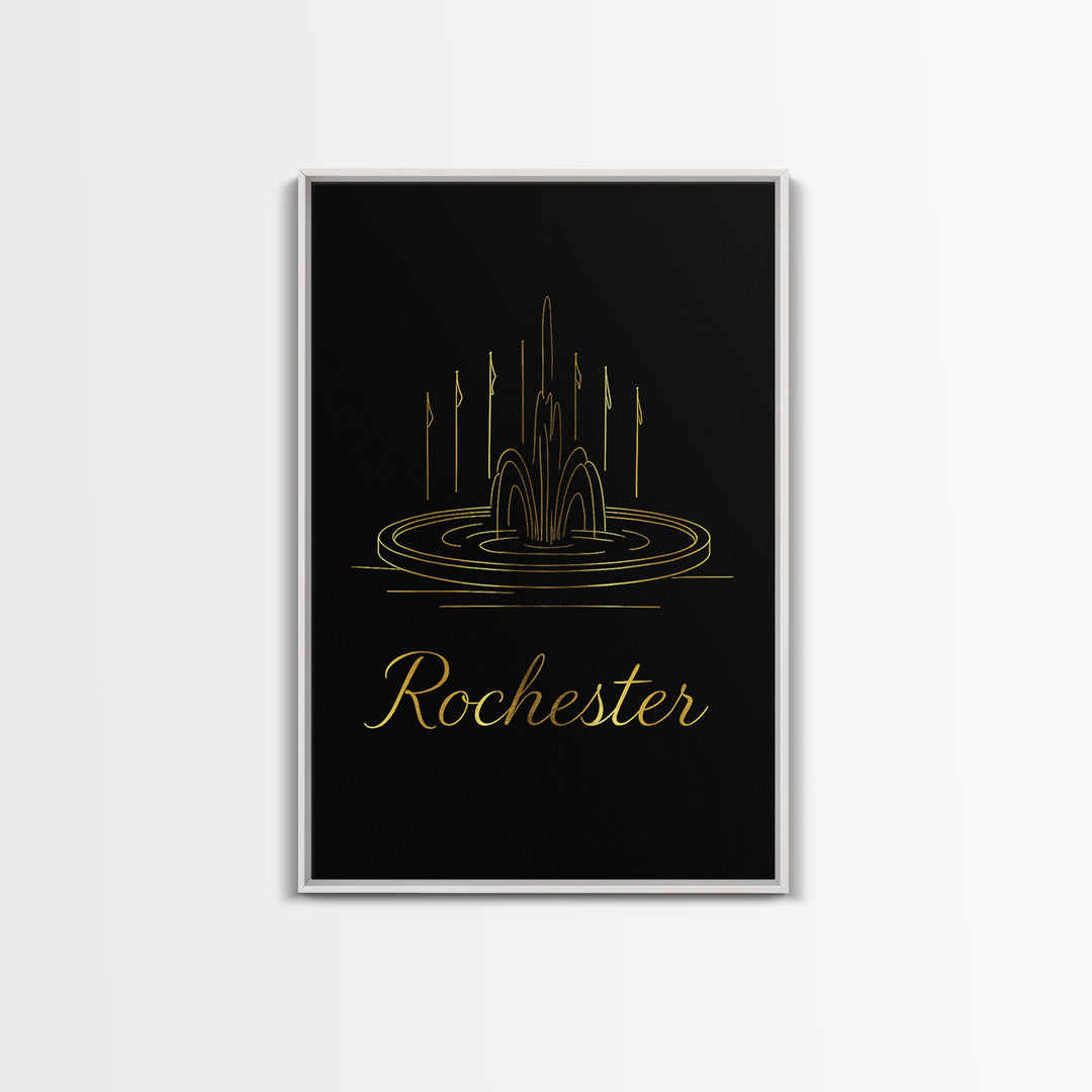 Rocherster Travel Poster, Framed Canvas Print, Dark Minimalist Wall Art, Rocherster Wall Art, Travel Art Print, Gift For Travelers