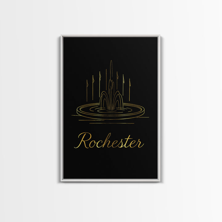 Rocherster Travel Poster, Framed Canvas Print, Dark Minimalist Wall Art, Rocherster Wall Art, Travel Art Print, Gift For Travelers