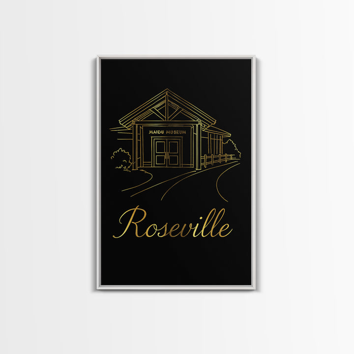 Roseville Travel Poster, Canvas Print, Minimalist Gold Line Art, Roseville Art Print, City Art Print, Travel Poster Set, Travel Wall Decor