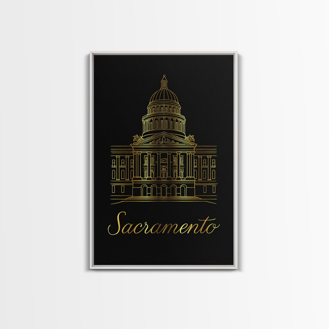 Sacramento California Travel Poster, Canvas Print, Dark Minimalist Wall Art, Sacramento City Art, Travel Wall Decor, Mid Century Wall Art