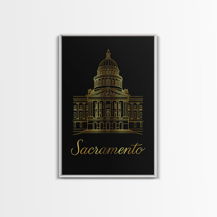 Sacramento California Travel Poster, Canvas Print, Dark Minimalist Wall Art, Sacramento City Art, Travel Wall Decor, Mid Century Wall Art