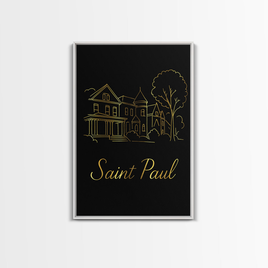 Saint Paul Minnesota Travel Poster, Canvas Print, Gold Outline Poster Art, Saint Paul Travel Art, City Illustration, Living Room Wall Art
