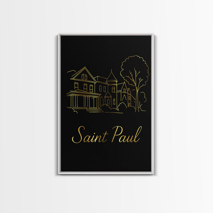 Saint Paul Minnesota Travel Poster, Canvas Print, Gold Outline Poster Art, Saint Paul Travel Art, City Illustration, Living Room Wall Art