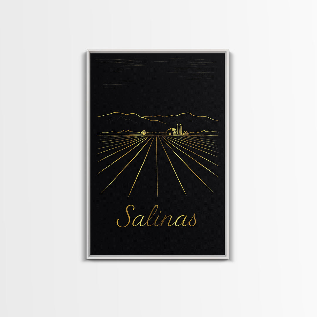 Salinas California Travel Poster, Canvas Print, Gold Outline Poster Art, Salinas Art Print, Travel Wall Decor, City Art Print, Wall Decor