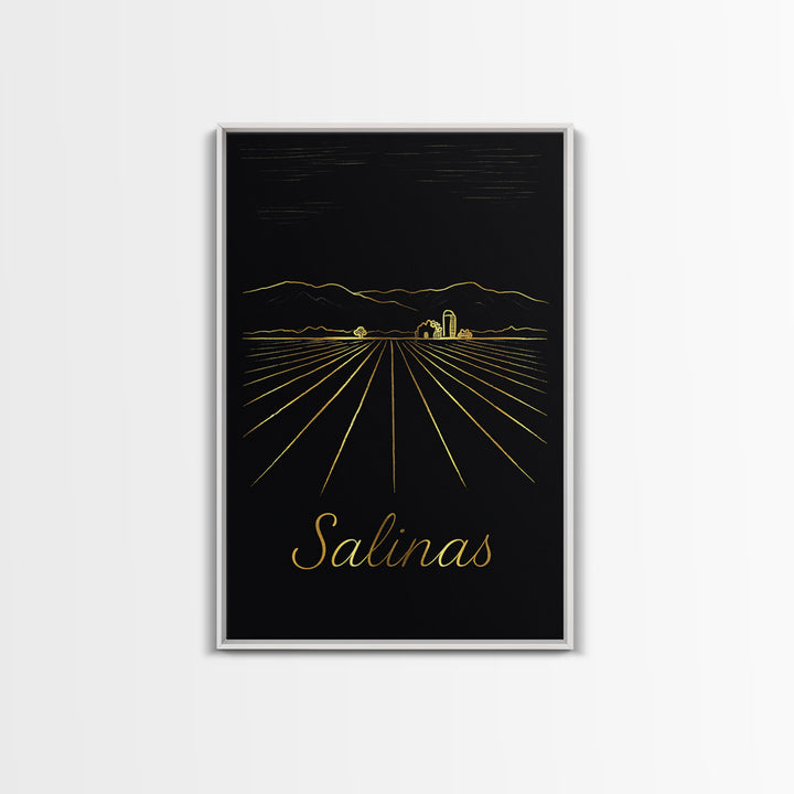Salinas California Travel Poster, Canvas Print, Gold Outline Poster Art, Salinas Art Print, Travel Wall Decor, City Art Print, Wall Decor