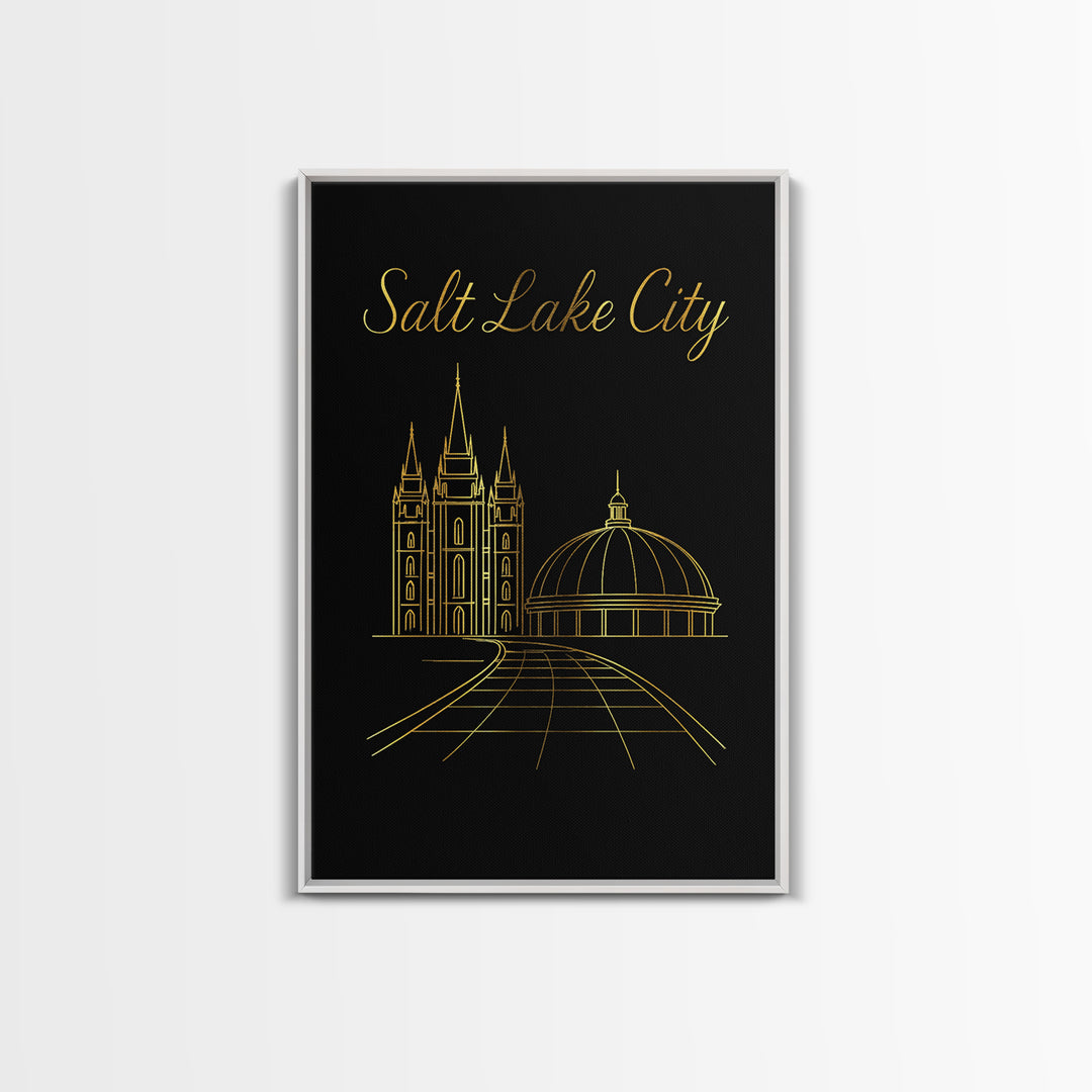 Salt Lake City Travel Poster, Canvas Print, Gold Outline Poster Art, Salt Lake City Wall Art, Modern Wall Decor, Travel Wall Decor