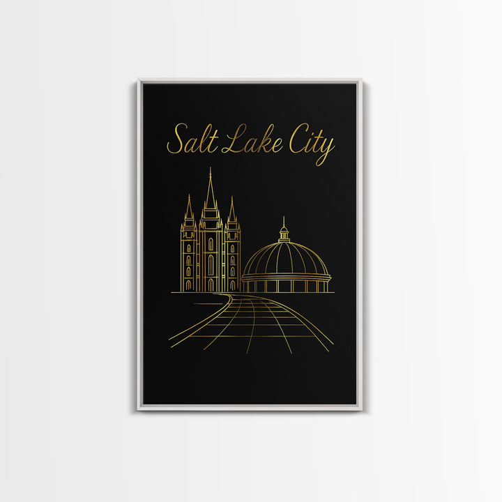 Salt Lake City Travel Poster, Canvas Print, Gold Outline Poster Art, Salt Lake City Wall Art, Modern Wall Decor, Travel Wall Decor