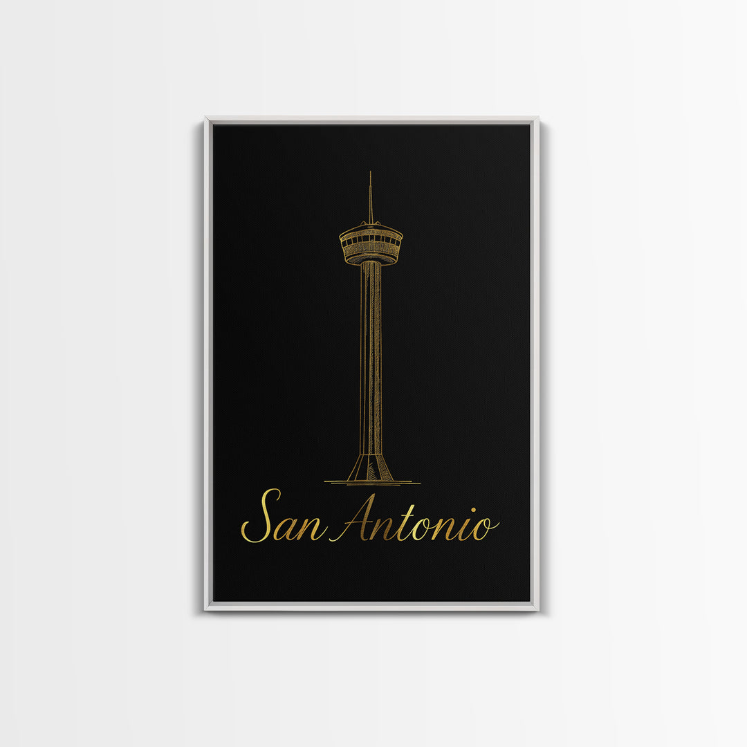 San Antonio Travel Poster, Framed Canvas Print, Black Gold Minimalist Art, San Antonio Wall Art, Eclectic Wall Decor, Travel Poster Set