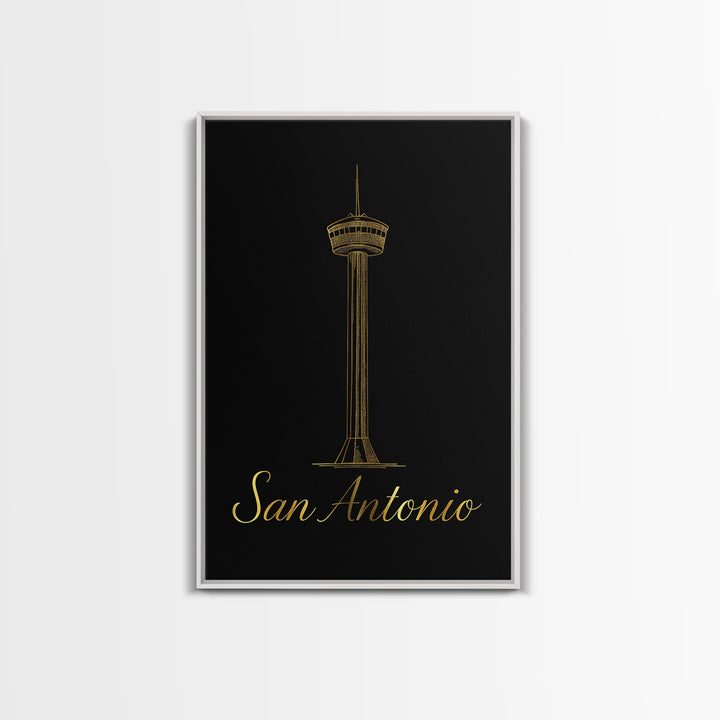 San Antonio Travel Poster, Framed Canvas Print, Black Gold Minimalist Art, San Antonio Wall Art, Eclectic Wall Decor, Travel Poster Set