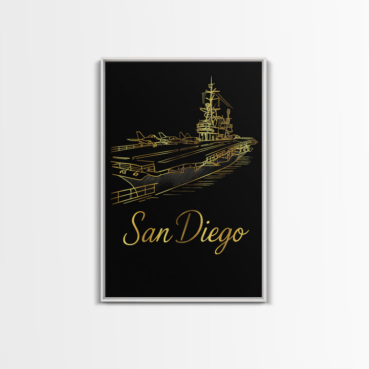 San Diego Travel Poster, Canvas Print, Gold Outline Poster Art, San Diego Travel Art, Travel Poster Art, Travel Wall Art, Home Office Decor