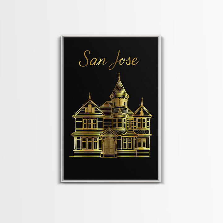 San Jose California Travel Poster, Canvas Print, Black Gold Minimalist Art, San Jose Print, Travel Art Print, Wanderlust Decor, Wall Art